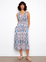 Vneck Smocked Waist Printed Midi Dress Nomad