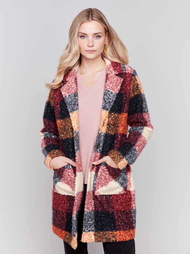 Plaid Boucle Knit Coat