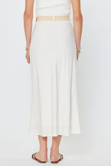 Raffia Belt Linen Blend Maxi Skirt White