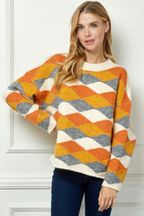 Wavy Diamonds Turtleneck Sweater Rust