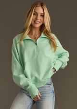 Cropped Funnel Neck 1/4 Zip Sweatshirt Green