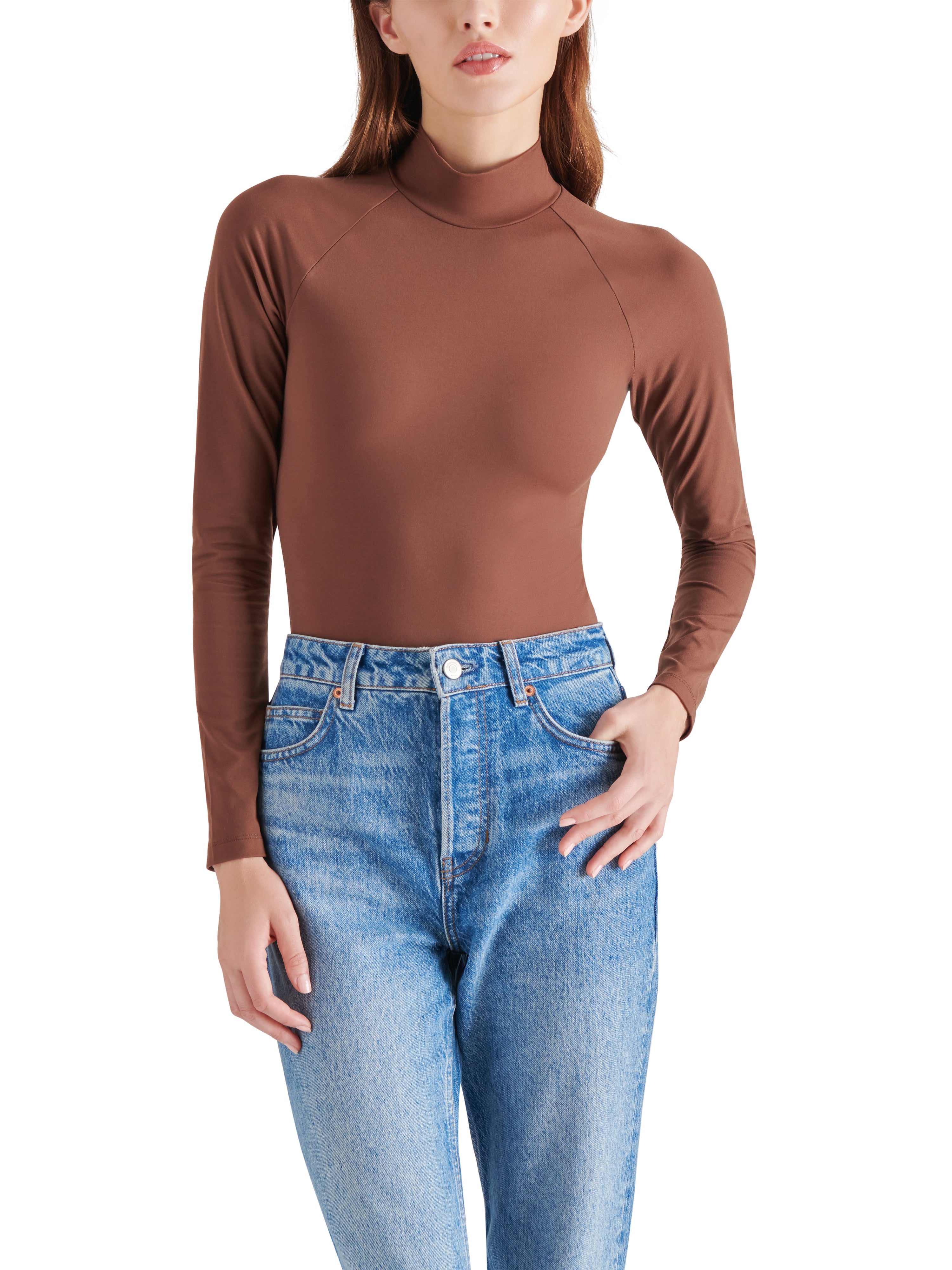 Nelle Mock Neck Long Sleeve Bodysuit Chestnut