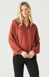 Half Placket Jacquard Long Sleeve  Blouse Copper
