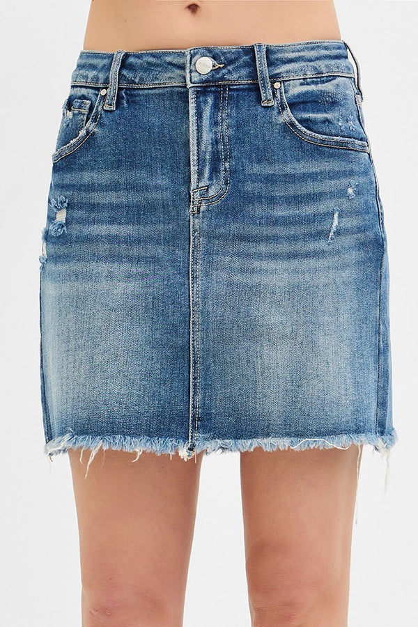 Distressed Denim Mini Skirt Medium