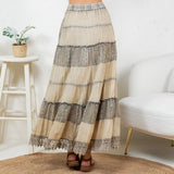 7 Tiered Crinkle Lace Patchwork Skirt Latte