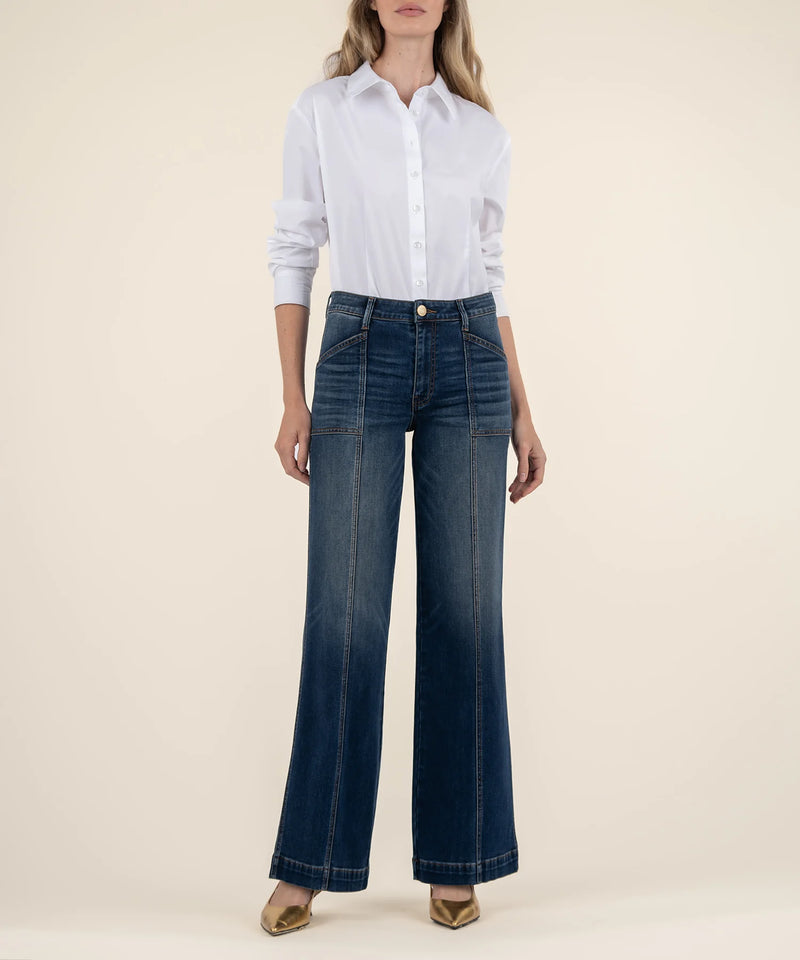 Jodi High Rise Front Seam Patch Pocket Wide Leg Jeans Energy