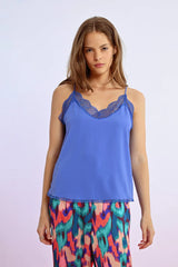 Lace Edging Cami Blue