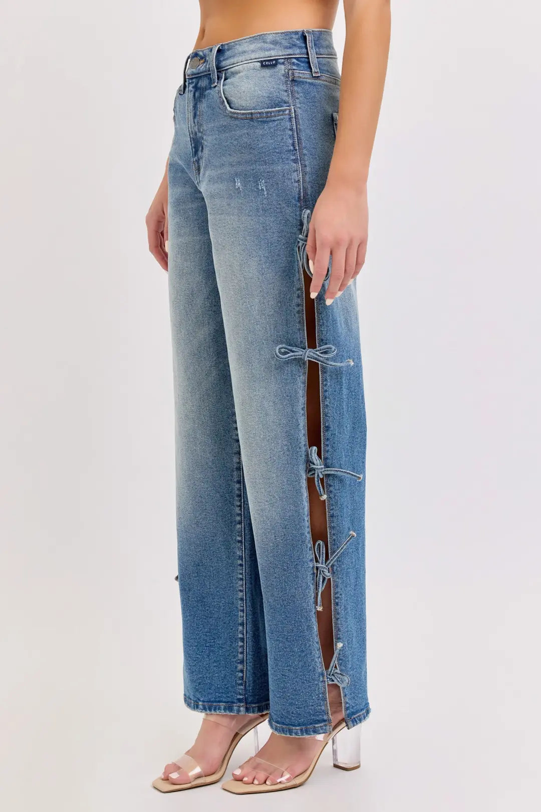 Side Self Tie Mid Rise Baggy Dad Jeans Medium