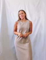 Round Neck Sleeveless Cloudy Knit Maxi Dress Taupe
