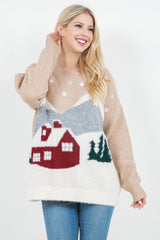 Cozy Chalet Scene Sweater Taupe