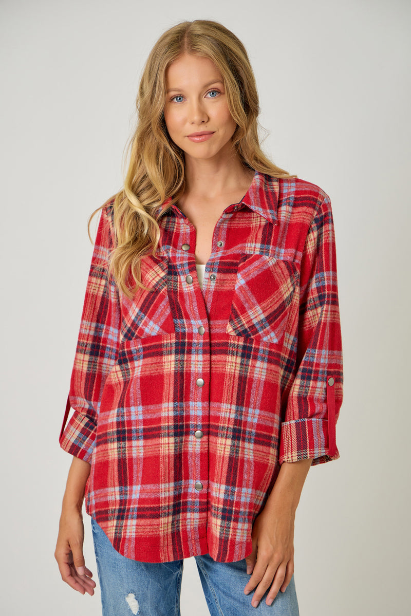 Plaid Shirt Jacket Red