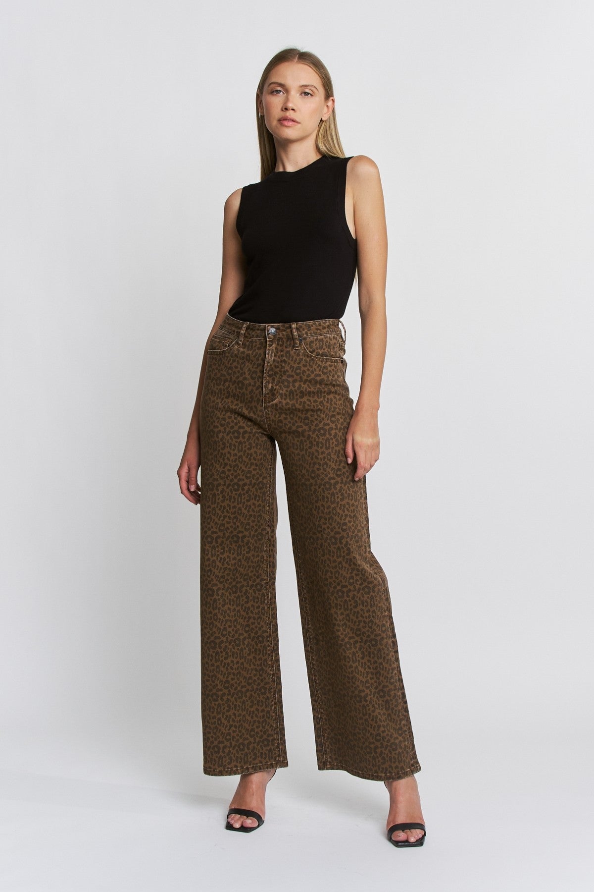 Super High Wide Leg Leopard Jeans Brown Derby