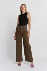 Super High Wide Leg Leopard Jeans Brown Derby