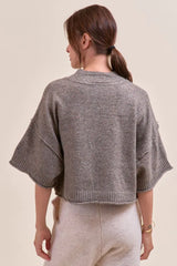 Mock Neck Short Sleeve Boxy Sweater Charcoal Brown