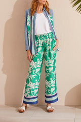 Mixed Media Border Print Denim Shirt Jade Mist