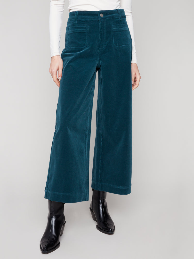 Patch Pocket Wide Leg Corduroy Pants Evergreen