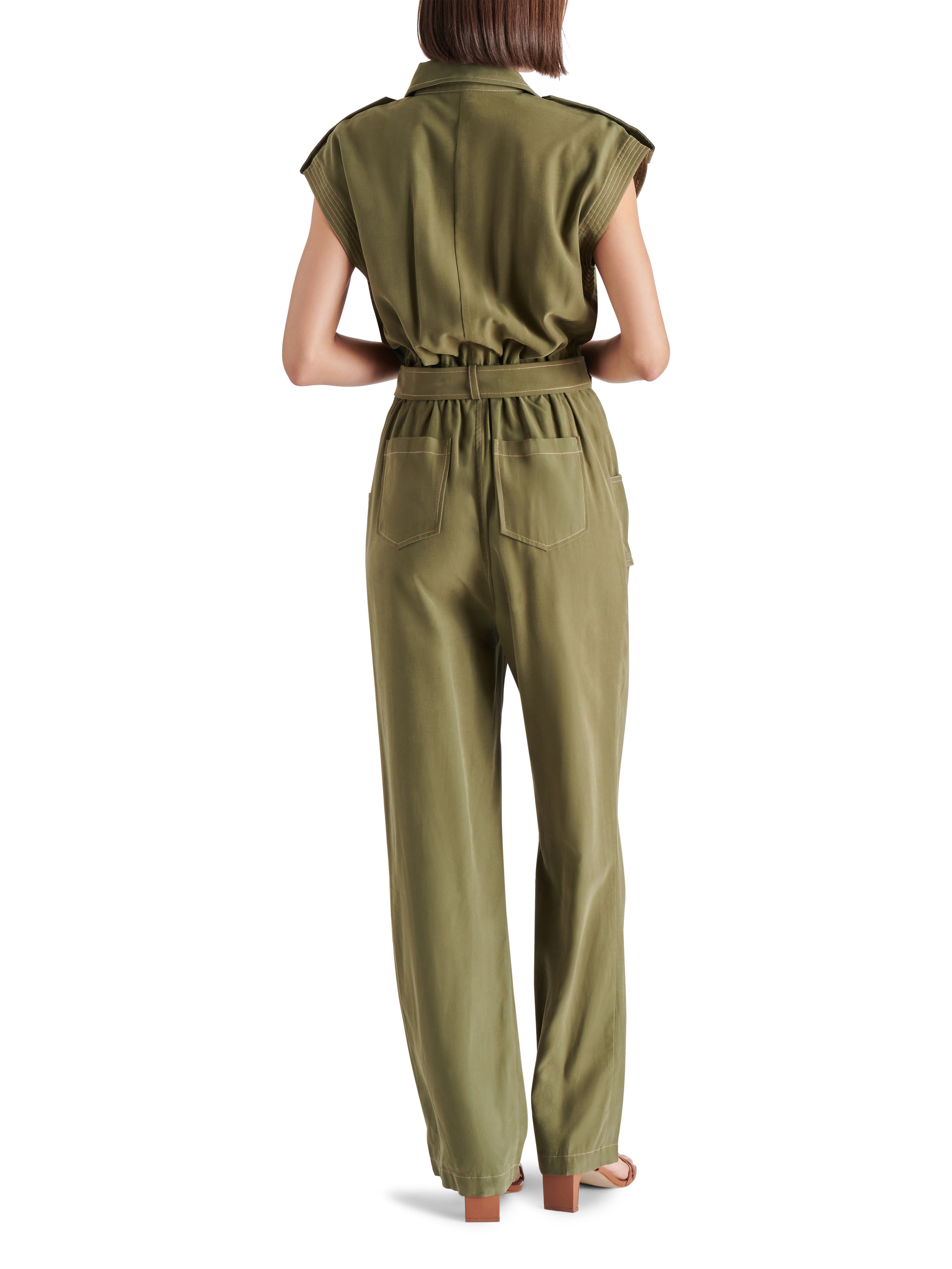 Gene Belted Utility Brushed Twill Jumpsuit Olive Night