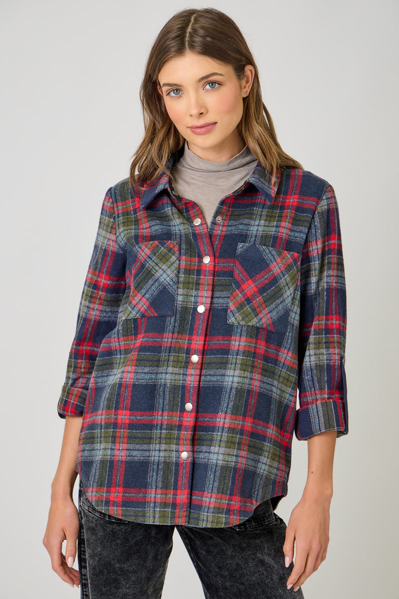 Plaid Shirt Jacket Navy