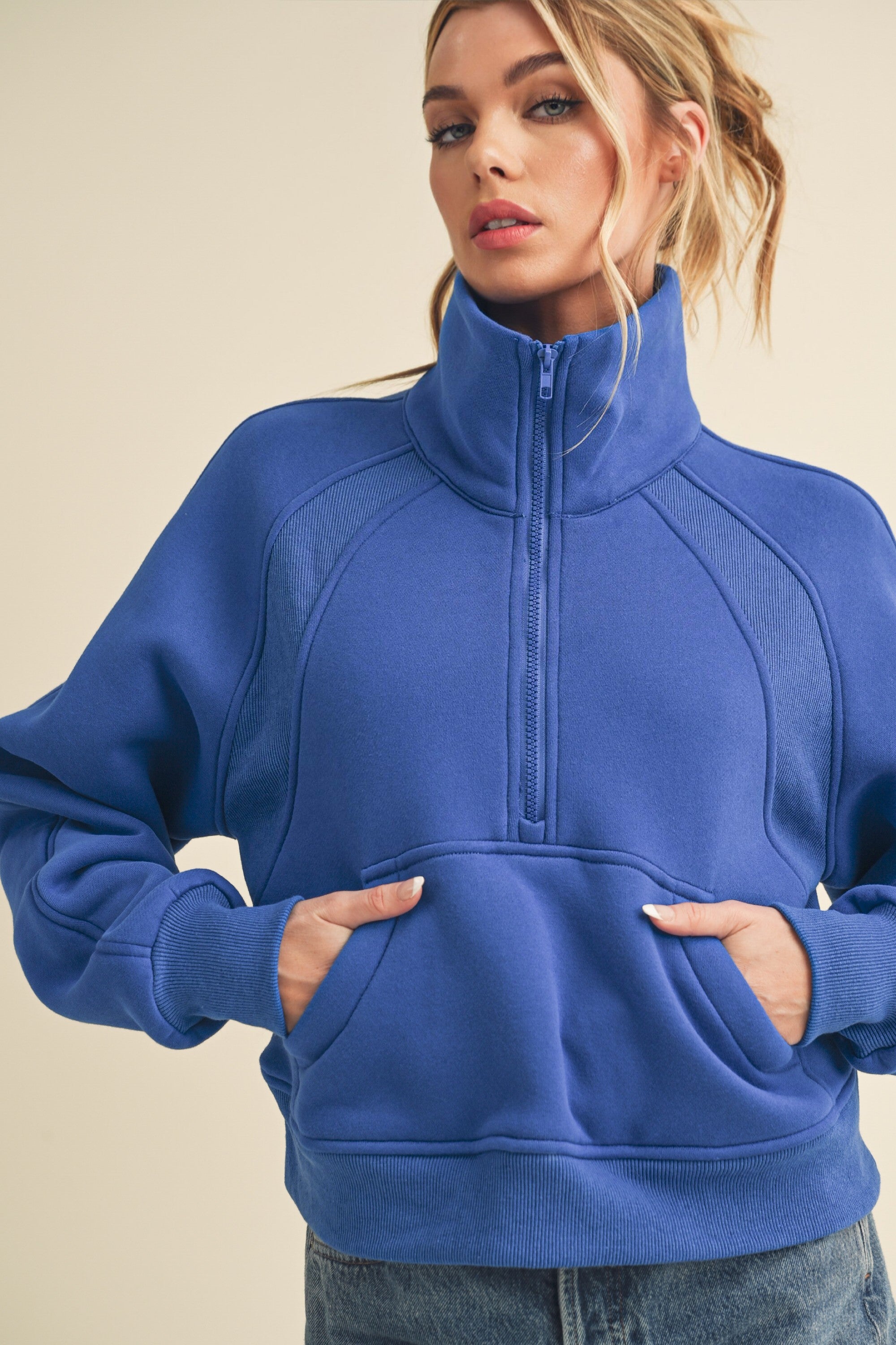 Dove Funnel Neck Half Zip Sweatshirt Cobalt