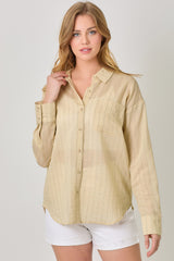 Pinstripe Single Pocket Button Down Shirt Milk Tea