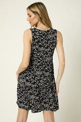 Sleeveless Ditsy Floral Vneck Dress Black + Ivory