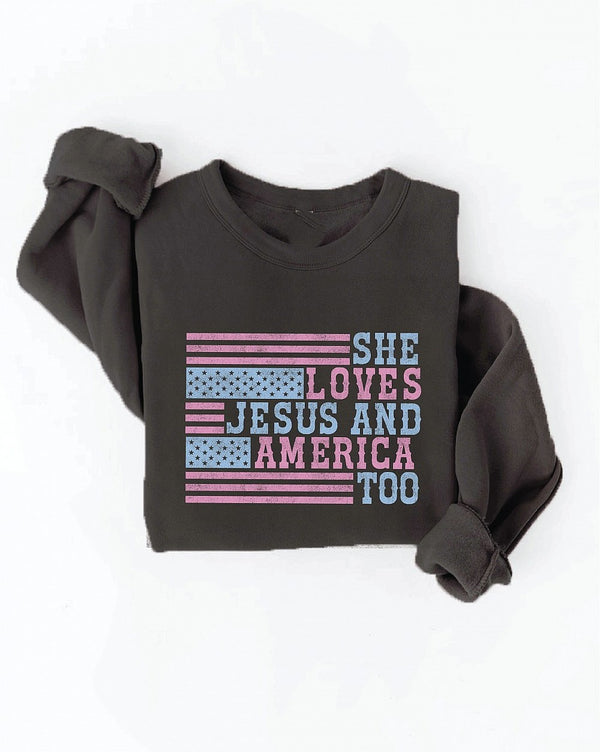 She Loves Jesus & America Too Flag Graphic Sweatshirt Black