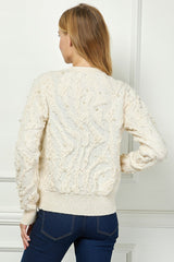 Wavy Knit Mixed Pearls Cardi Cream