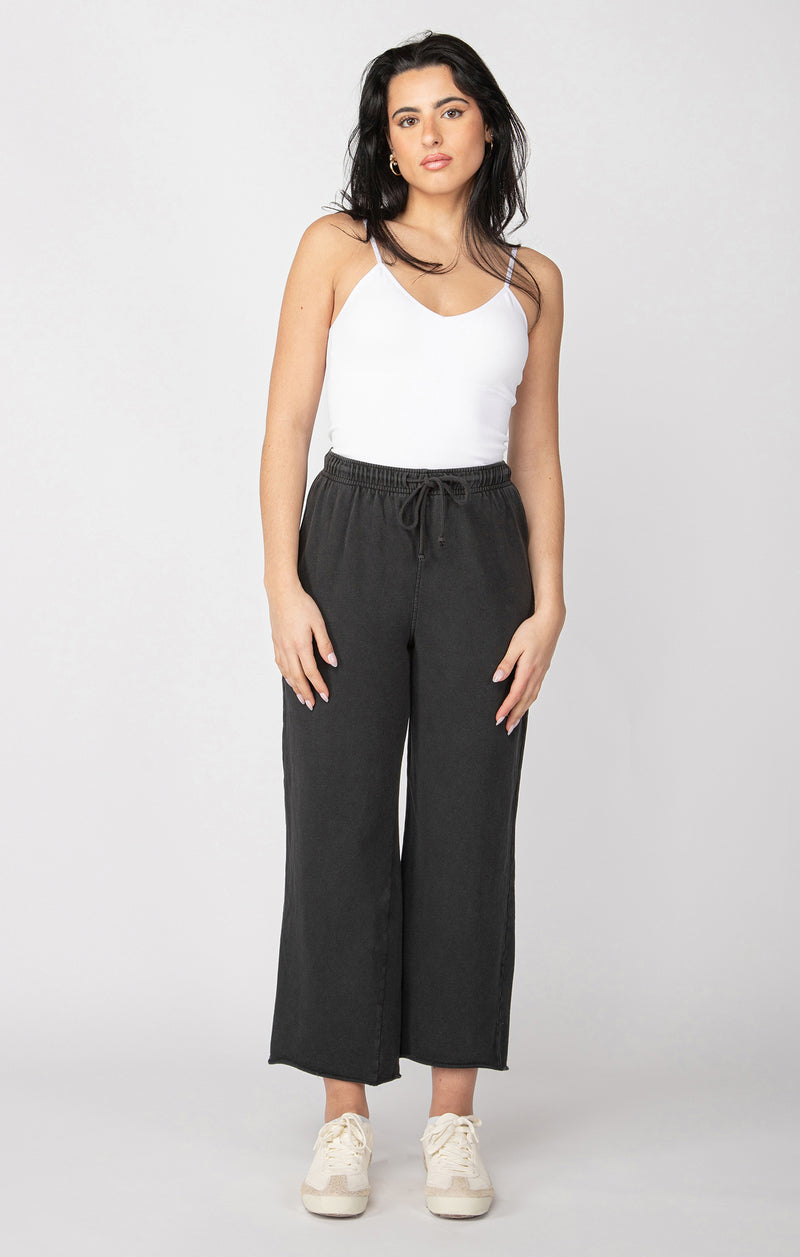 Straight Leg Cropped Lounge Pants Washed Black