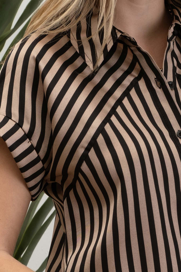 Stripe Collared Button Down Short Sleeve Shirt