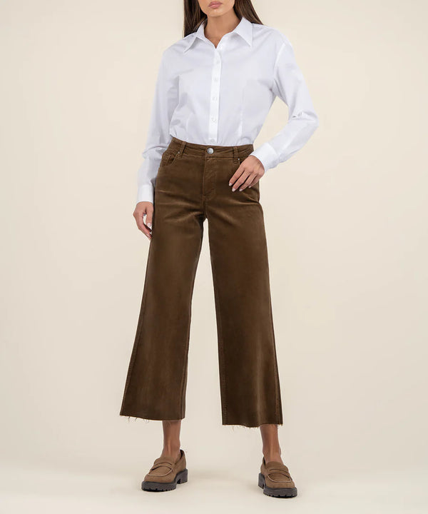 Meg Hi Rise Raw Hem Wide Leg Velvet Pants Brunette