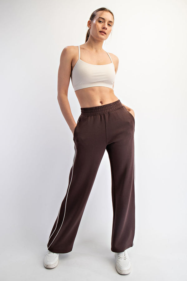 Scuba Double Stripe Piping Straight Pant Espresso + Cream