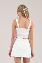 Hook & Eye Side Laced Cropped Tank White
