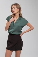 Sleeveless Drop Shoulder Button Down Top Hunter Green