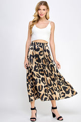 Leopard Print Pleated Midi Skirt Multi