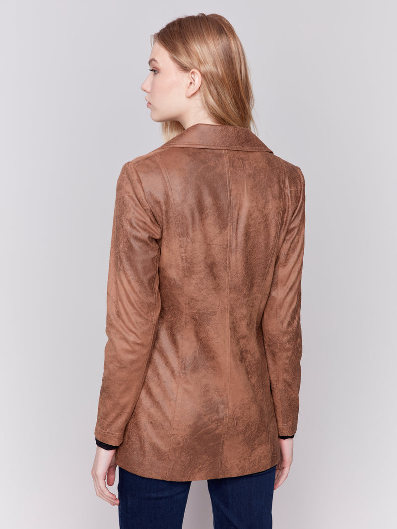 Vintage Texture Sueded Long Jacket Truffle