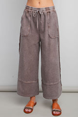 Mineral Wash Terry Knit Palazzo Pants Espresso