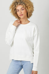 Fleece Terry Crew Neck Washed Sweatshirt Vintage White