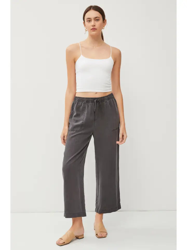 Tencel Wide Leg Cropped Pants Charcoal