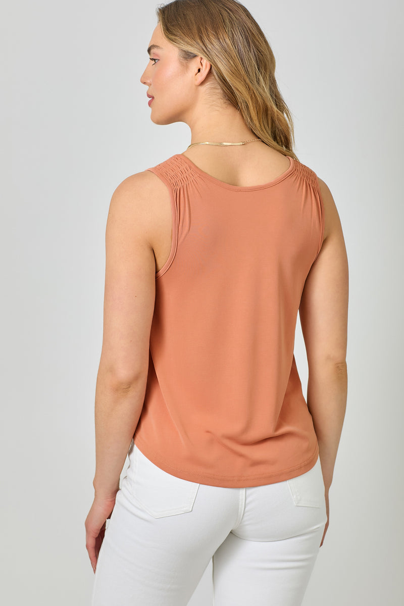 Cupro Modal Smocked Shoulder Tank Grapefruit