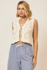 Center Tie Knit Sweater Vest Ivory