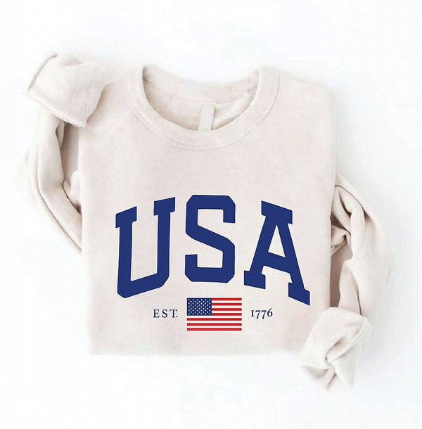 USA Est. 1776 Flag Graphic Sweatshirt Heather Dust