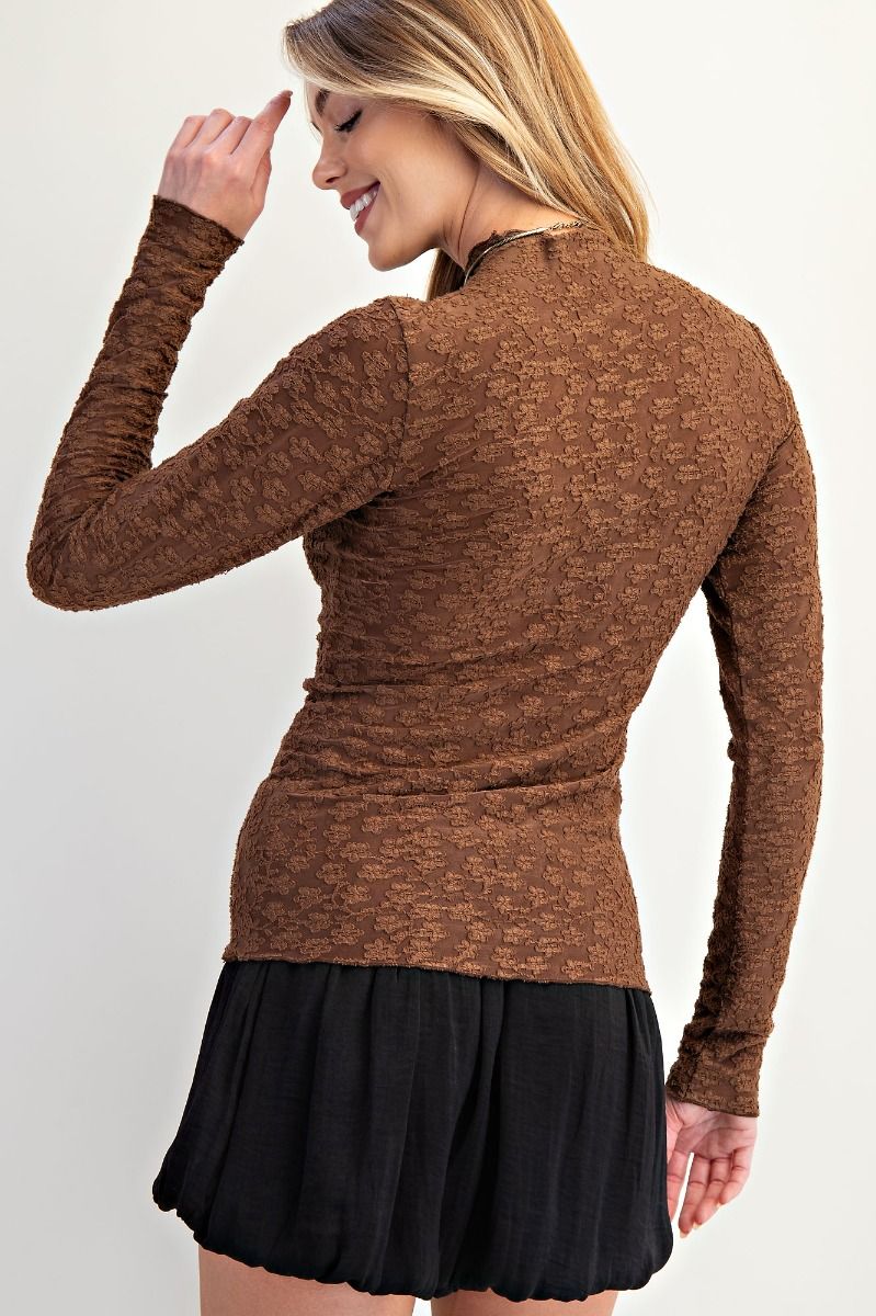 Burnout Lace Fitted Top Brown