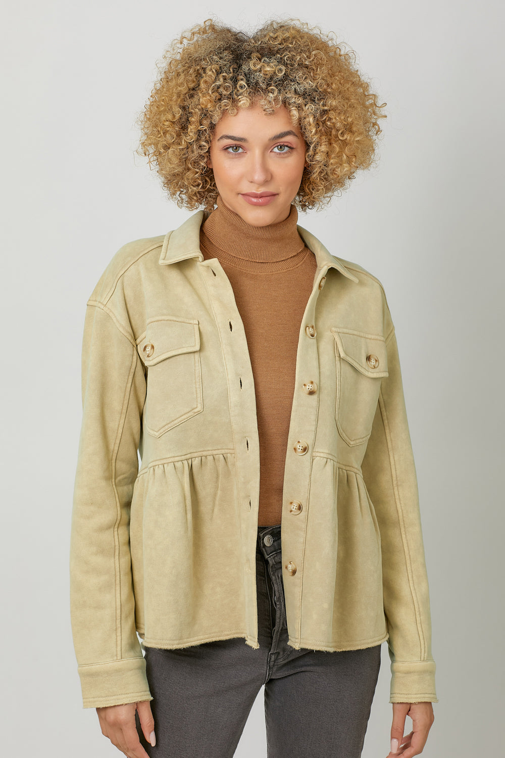 Fleece Terry Peplum Washed Jacket Oatmeal
