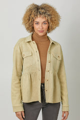 Fleece Terry Peplum Washed Jacket Oatmeal