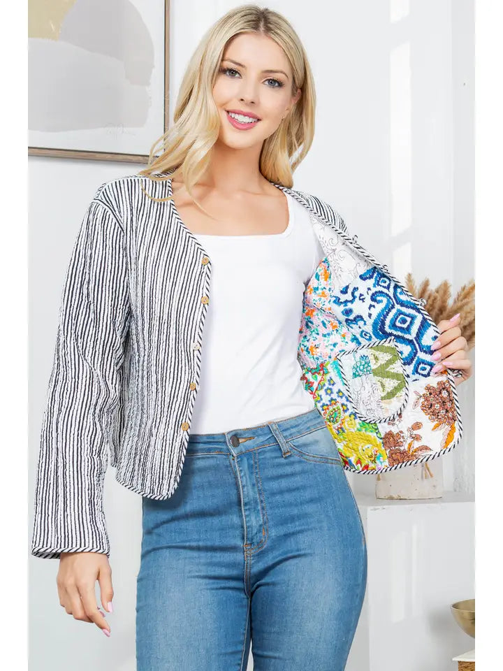 Aspen Floral Quilted Patchwork Reversible Jacket White Multi