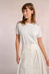 Lace Crochet Short Sleeve Sweater Top Off White