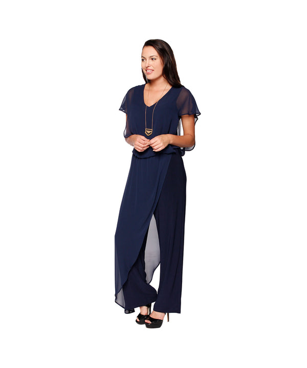 Chiffon Overlay Jumpsuit Navy
