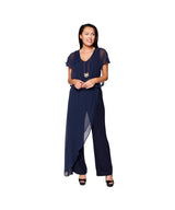 Chiffon Overlay Jumpsuit Navy