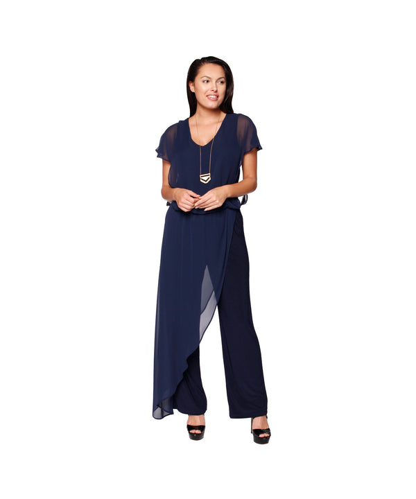 Chiffon Overlay Jumpsuit Navy