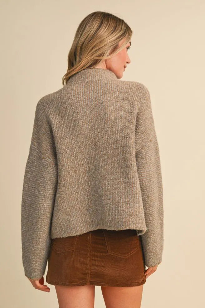 Colored Buttons Two Tone Mock Neck Cardi